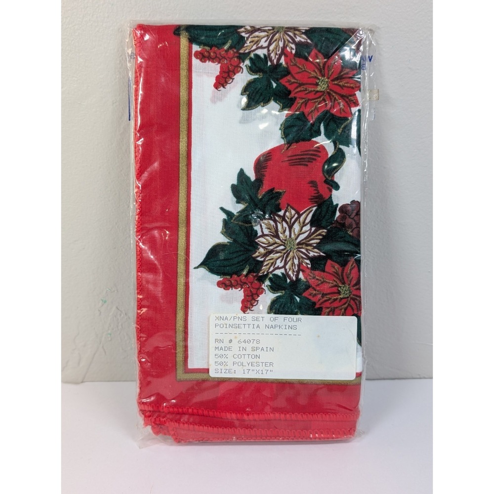 Cloth Napkins 17 x 17 Inch Poinsettia Design Brand New Made In Spain‎